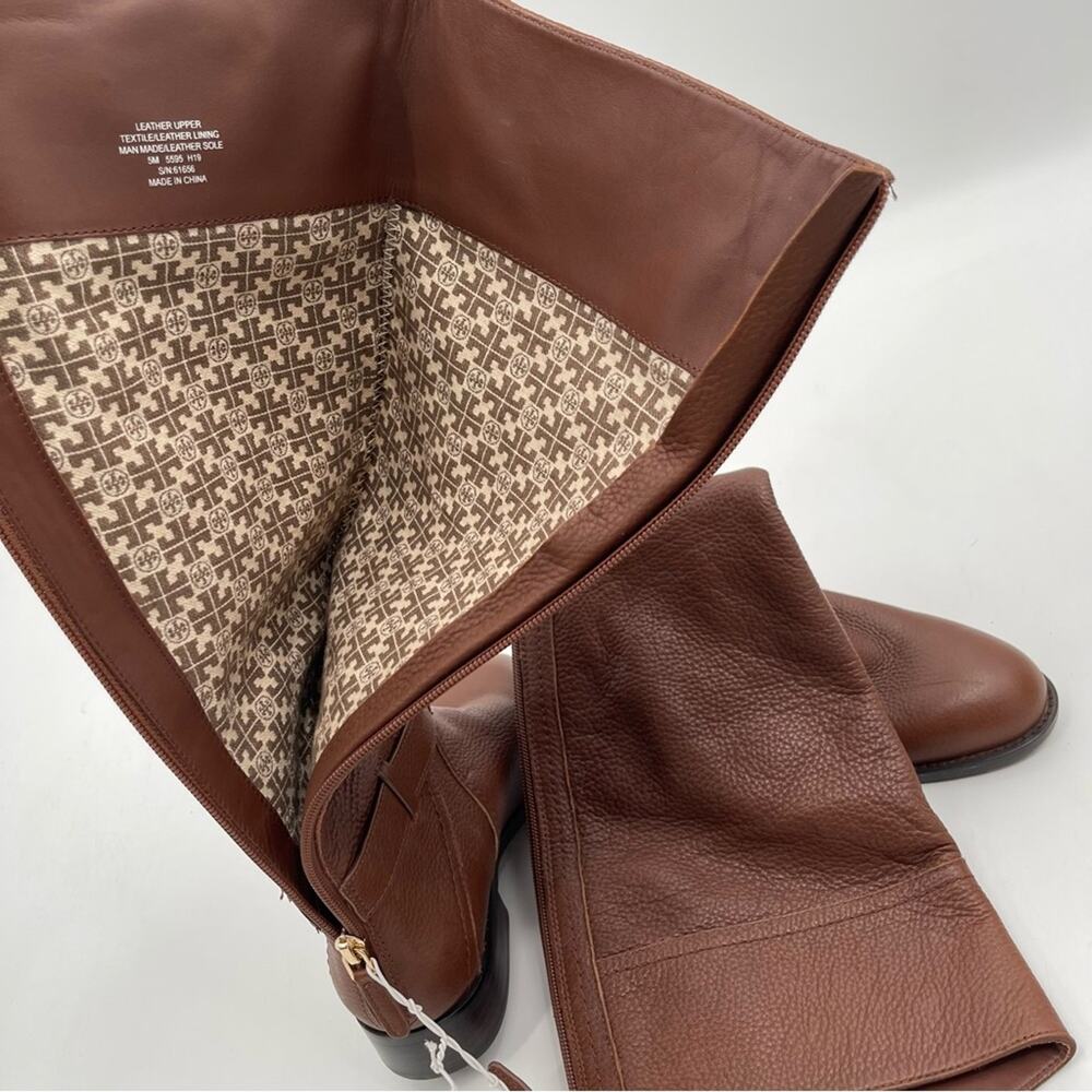 NEW TORY BURCH Boots Claire Tumbled Leather Tall Riding Boot Brown Zipper SZ 5 - Picture 9 of 15